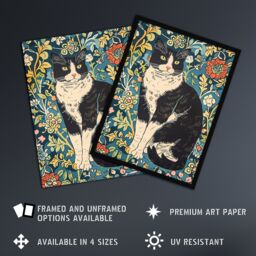 "Artery8 Cat in the Flowers Portrait Animal Lover Wall Art Print in Blue - Size: W18"" x H24""" - thumbnail 2