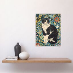 "Artery8 Cat in the Flowers Portrait Animal Lover Wall Art Print in Blue - Size: W18"" x H24""" - thumbnail 4