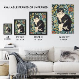"Artery8 Cat in the Flowers Portrait Animal Lover Wall Art Print in Blue - Size: W18"" x H24""" - thumbnail 3