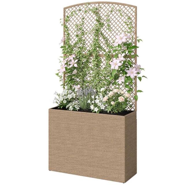 Nordara Light Rattan Garden Planter With Trellis & Inner Liner in Brown - Size: 10kg - image 1