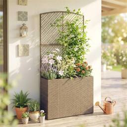 Nordara Light Rattan Garden Planter With Trellis & Inner Liner in Brown - Size: 10kg - thumbnail 3