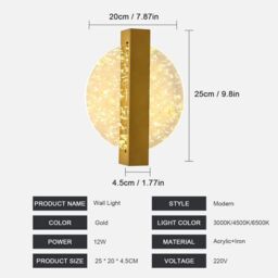 COMELY 12W Indoor Wall Lights, Modern Gold Wall Lights, 3000K/4500K/6500K - thumbnail 7