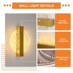 COMELY 12W Indoor Wall Lights, Modern Gold Wall Lights, 3000K/4500K/6500K - thumbnail 9