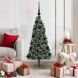 Berkfield Home Artificial Pre-lit Christmas Tree with Ball Set Green 120 cm - thumbnail 1
