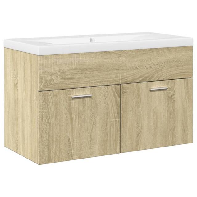 Berkfield Home Bathroom Sink Cabinet with Built-in Basin Sonoma Oak in Brown - image 1