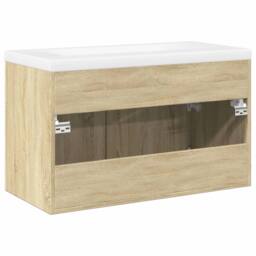 Berkfield Home Bathroom Sink Cabinet with Built-in Basin Sonoma Oak in Brown - thumbnail 6