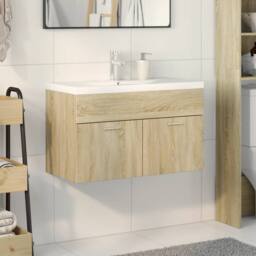 Berkfield Home Bathroom Sink Cabinet with Built-in Basin Sonoma Oak in Brown - thumbnail 3