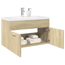 Berkfield Home Bathroom Sink Cabinet with Built-in Basin Sonoma Oak in Brown - thumbnail 2