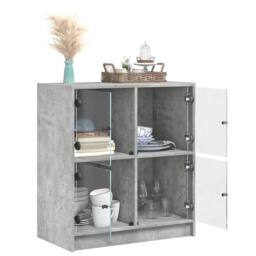 Berkfield Home Side Cabinet with Glass Doors Concrete Grey 68x37x75.5 cm - thumbnail 5