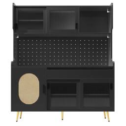 BTM Country Style Sideboard with LED Light & Fluted Glass Doors in Black - thumbnail 8