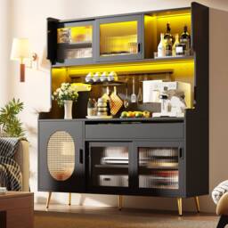 BTM Country Style Sideboard with LED Light & Fluted Glass Doors in Black - thumbnail 4