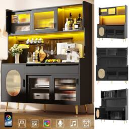BTM Country Style Sideboard with LED Light & Fluted Glass Doors in Black - thumbnail 2
