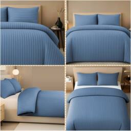 Pamposh Luxury Embossed Stripes Duvet Cover Set in Blue - Size: King - thumbnail 6