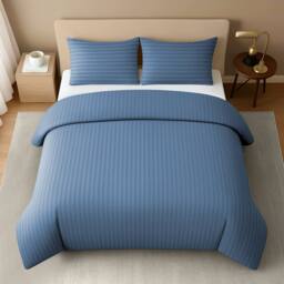 Pamposh Luxury Embossed Stripes Duvet Cover Set in Blue - Size: King - thumbnail 4