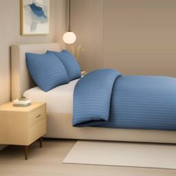 Pamposh Luxury Embossed Stripes Duvet Cover Set in Blue - Size: King - thumbnail 3