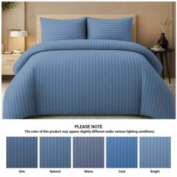 Pamposh Luxury Embossed Stripes Duvet Cover Set in Blue - Size: King - thumbnail 5