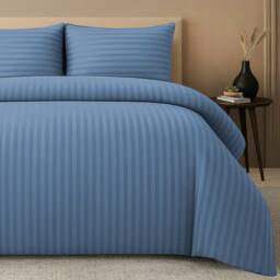 Pamposh Luxury Embossed Stripes Duvet Cover Set in Blue - Size: King - thumbnail 2