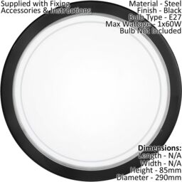 Loops Wall Flush Ceiling Light Black Shade White Clear Glass Painted Bulb E27 1x60W - thumbnail 2