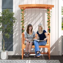 Costway Patio Garden Arbor Garden Archway Wooden Outdoor Bench w/ Pergola in Orange - thumbnail 4