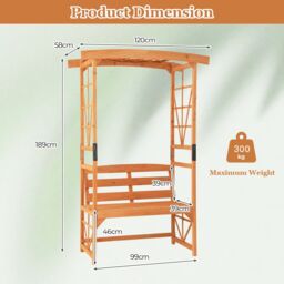 Costway Patio Garden Arbor Garden Archway Wooden Outdoor Bench w/ Pergola in Orange - thumbnail 2