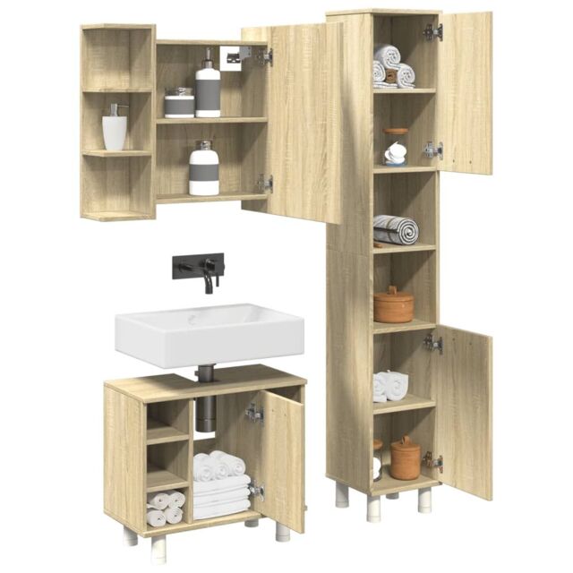 Berkfield Home 3 Piece Bathroom Furniture set Sonoma Oak Engineered Wood in Brown - image 1