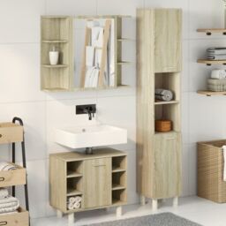 Berkfield Home 3 Piece Bathroom Furniture set Sonoma Oak Engineered Wood in Brown - thumbnail 3