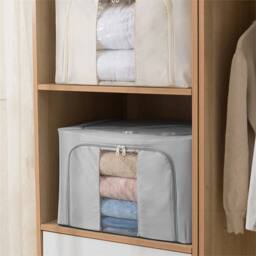 Nordara 2Pcs 66L Folding Storage Box Fabric Steel Frame Wardrobe Organizer in Grey - thumbnail 5