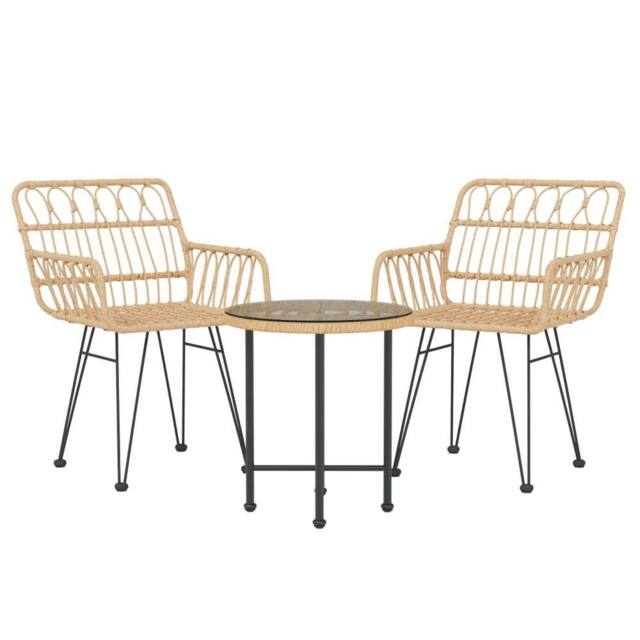 Berkfield Home Beautiful 3 Piece Garden Dining Set Poly Rattan in Light Tan - image 1
