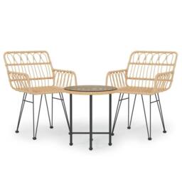 Berkfield Home Beautiful 3 Piece Garden Dining Set Poly Rattan in Light Tan - thumbnail 3