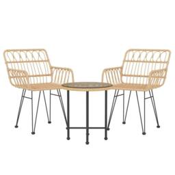 Berkfield Home Beautiful 3 Piece Garden Dining Set Poly Rattan in Light Tan - thumbnail 1