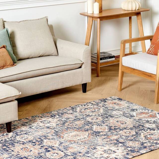 Wyld and Coco Cotton Area Rug 140 x 200 cm Blue Red Rectangular Oriental Boho - Size: 140 cm x 200 cm - image 1