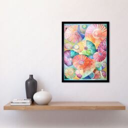 "Artery8 Wall Art Print Pastel Colour Seashells Folk Art Framed in Black - Size: W12"" x H16""" - thumbnail 2