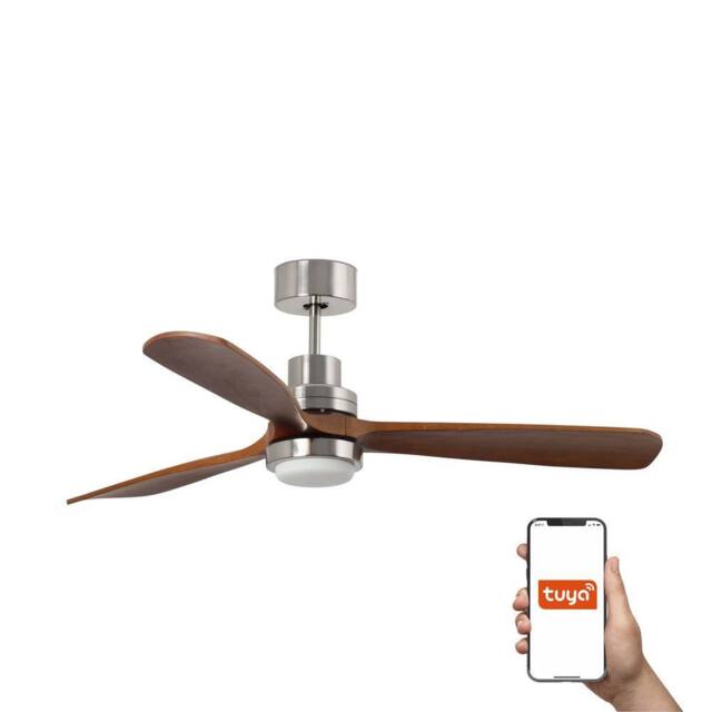 Netlighting Lantau XL 3 Blade Ceiling Fan Nickel Walnut Light Smart in Brown - image 1
