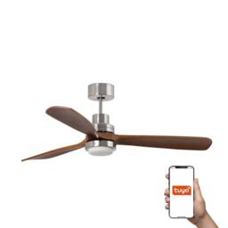 Netlighting Lantau XL 3 Blade Ceiling Fan Nickel Walnut Light Smart in Brown - thumbnail 1