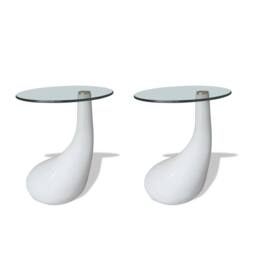 Berkfield Home Coffee Table 2 pcs with Round Glass Top High Gloss White - thumbnail 2