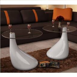 Berkfield Home Coffee Table 2 pcs with Round Glass Top High Gloss White