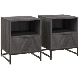 HOMCOM Bedside Table, Sofa Side Table W/ Drawer & Shelf Living Room, Bedroom in Dark Grey - thumbnail 2