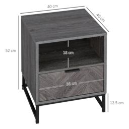 HOMCOM Bedside Table, Sofa Side Table W/ Drawer & Shelf Living Room, Bedroom in Dark Grey - thumbnail 3
