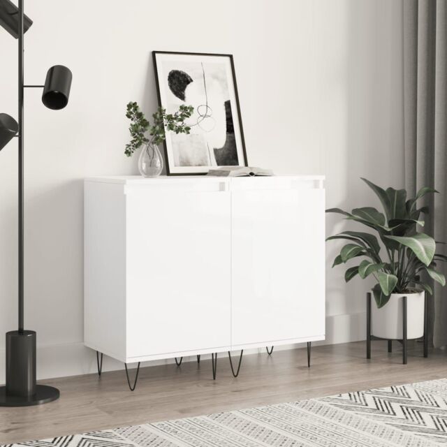 Berkfield Home Sideboards 2 pcs High Gloss White 40x35x70 cm Engineered Wood in Brown - Size: 40 x 35 x 70 cm - image 1