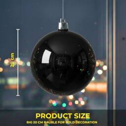 Shatchi 20cm Glossy Christmas Bauble - Premium Bauble & Home Décor Ornament in Black - Size: 20 cm - thumbnail 5