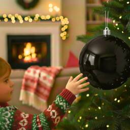 Shatchi 20cm Glossy Christmas Bauble - Premium Bauble & Home Décor Ornament in Black - Size: 20 cm - thumbnail 6