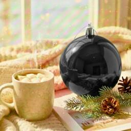 Shatchi 20cm Glossy Christmas Bauble - Premium Bauble & Home Décor Ornament in Black - Size: 20 cm - thumbnail 1