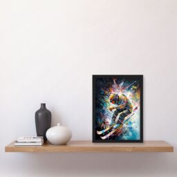 Artery8 Skier Skiing Vibrant Splatter Art Motion Painting Artwork Framed Wall Art Print A4 in Black - thumbnail 2