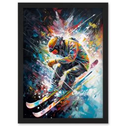 Artery8 Skier Skiing Vibrant Splatter Art Motion Painting Artwork Framed Wall Art Print A4 in Black - thumbnail 1