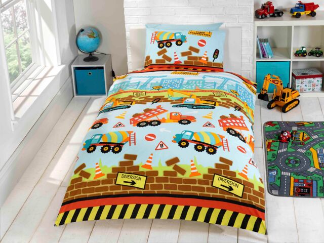Rapport Home Under Construction Polycotton Duvet Cover Set with Pillowcase in Light Blue - Size: Single - image 1