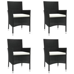 Berkfield Home 5 Piece Garden Bistro Set with Cushions Black Poly Rattan - thumbnail 4