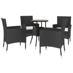 Berkfield Home 5 Piece Garden Bistro Set with Cushions Black Poly Rattan - thumbnail 3