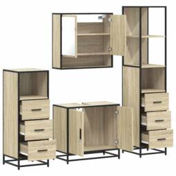 Berkfield Home 4¬†Piece Bathroom Furniture Set¬†Sonoma Oak Engineered Wood in Brown - thumbnail 6