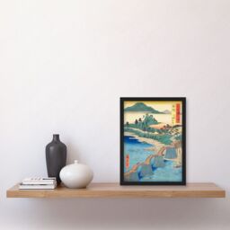 Artery8 Iwakuni, Kintai Bridge Suo Province Utagawa Hiroshige Japan Woodblock Artwork Framed Wall Art Print A4 in Black - thumbnail 2
