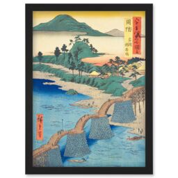 Artery8 Iwakuni, Kintai Bridge Suo Province Utagawa Hiroshige Japan Woodblock Artwork Framed Wall Art Print A4 in Black - thumbnail 1